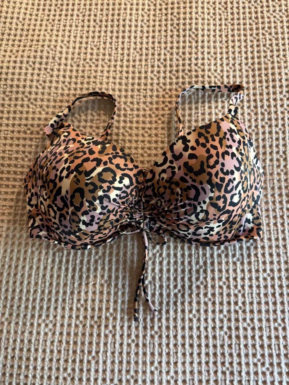 Leopard Print Push-Up Bikini Top in Pink and Black